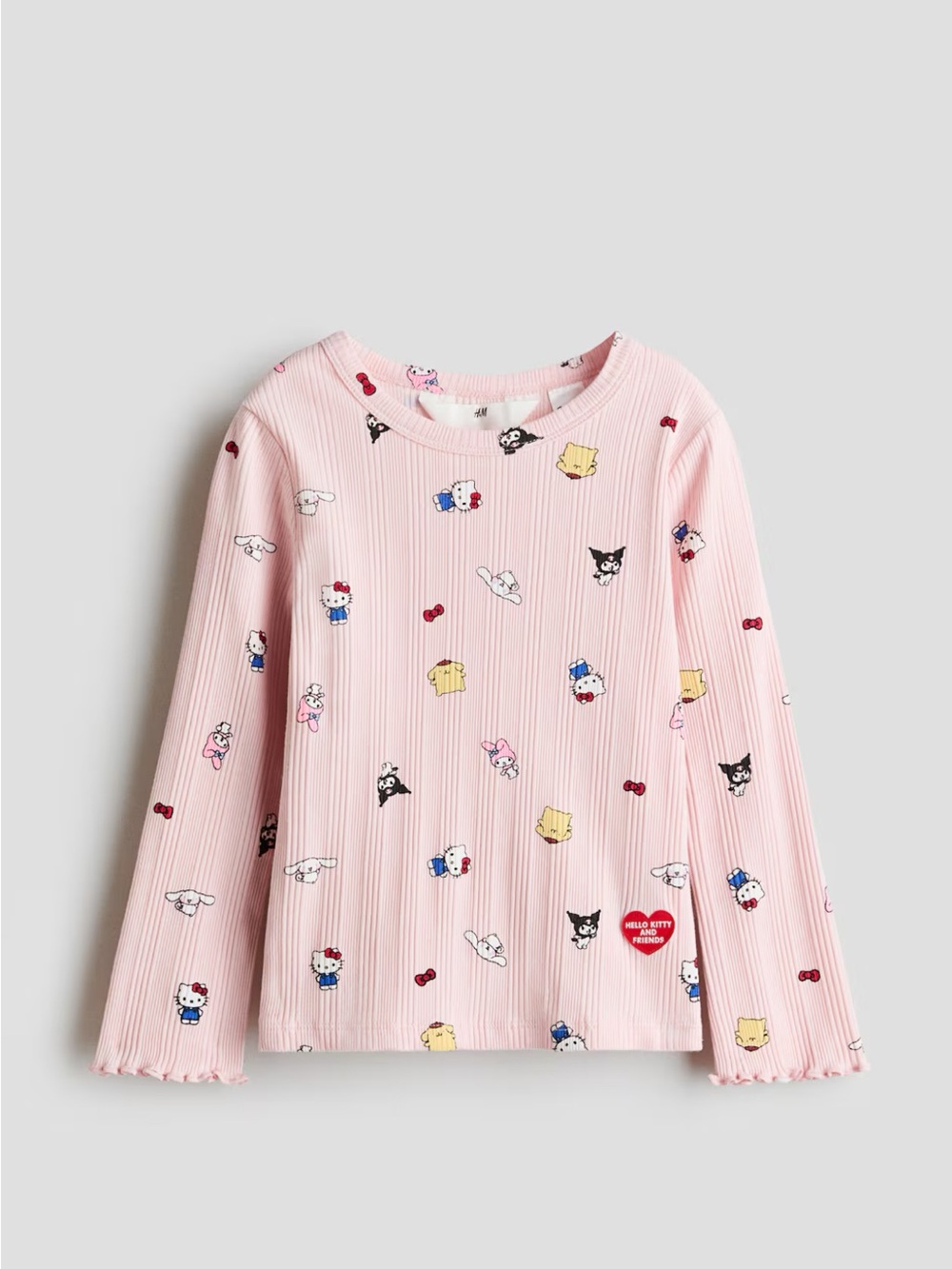 H&M - Girls Hello Kitty Ribbed Long-Sleeve Top  - Size 6X/7